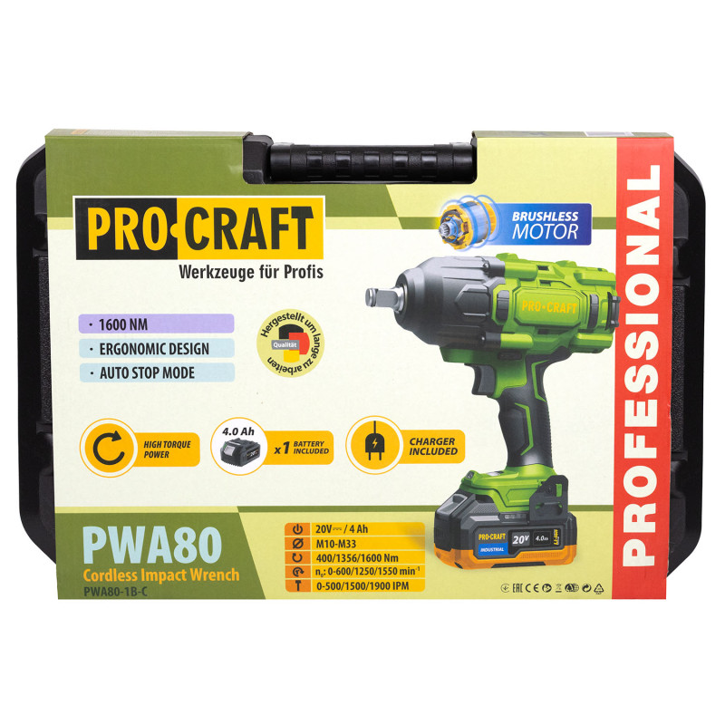Акумуляторний гайковерт Procraft PWA80 Кейс (з 1 АКБ та ЗП)