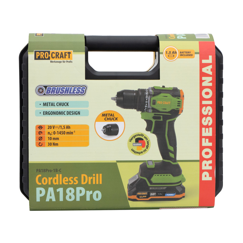 Шуруповерт Procraft PA18Pro (з 1 АКБ 1.5Аг)