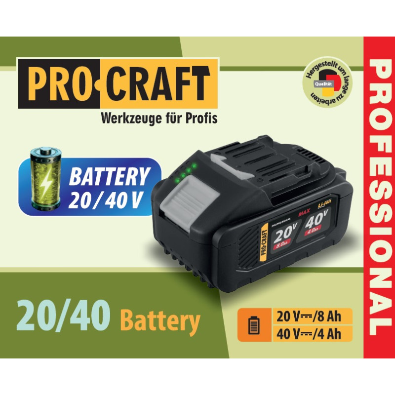 Акумуляторна батарея Procraft Battery20/40 (20В 8Аг, 40В 4Аг)