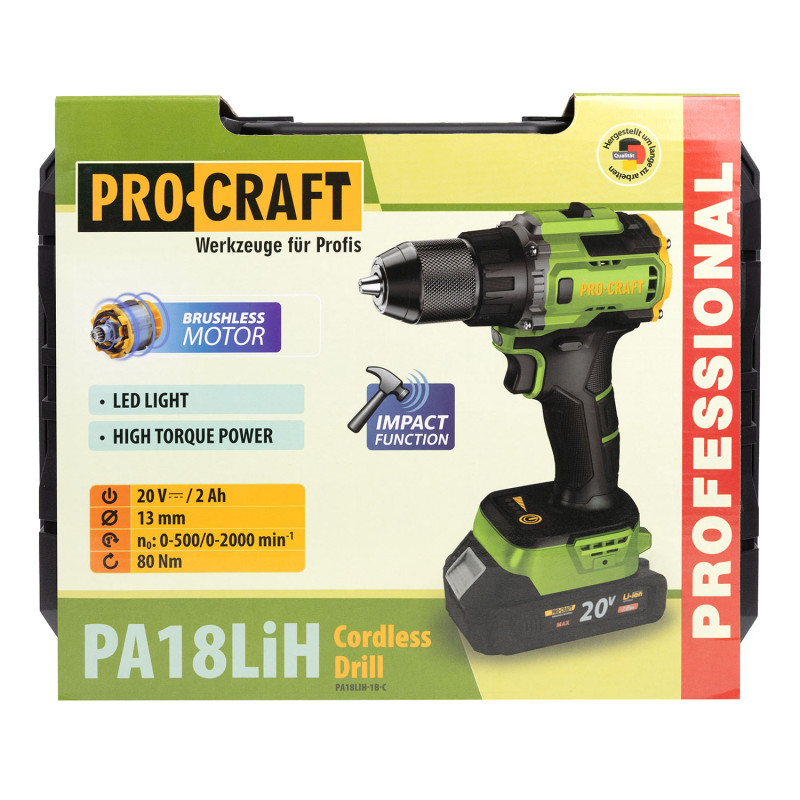 Шуруповерт Procraft PA18LiH з ударом (1 акб і зп)