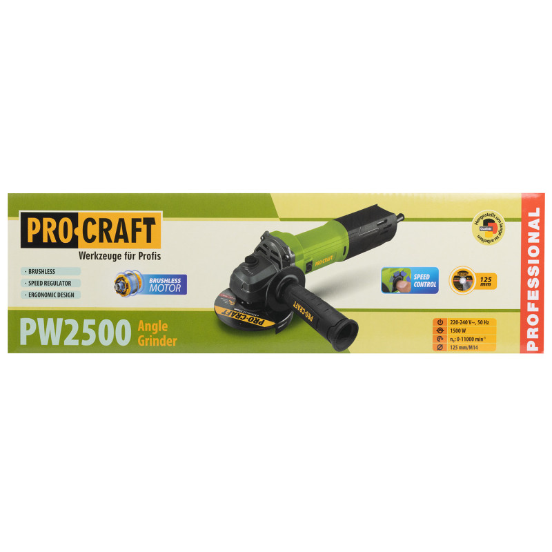Кутошліфувальна машина безщіткова Procraft PW2500 125 мм